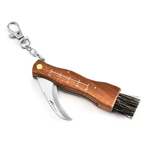Cuchillo de cosecha de hongos, cuchillo plegable para acampar y cazar, hoja afilada de acero con mango de madera, cuchillo de bolsillo de seguridad