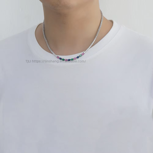 <b>Copper</b> Set Colorful Oval Zircon Heavy Weight Necklace Hip Hop Premium Tennis <b>Chain</b> Jewelry Tanjing Fashion Lijing Necklace - Product Image 3