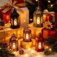 Mini lanterne hexagonale à grille, bougie électronique LED, lumière vintage suspendue, décoration pour mariage, fête, Noël, Pâques