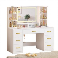 Table de maquillage, coiffeuse, style minimaliste, rangement, miroir clair, lumières LED