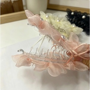 2026 New Light Luxury Elegant Mesh Flower Beaded <b>Bow</b> Hair <b>Clip</b> Hair Accessory Shark <b>Clip</b> - Product Image 4