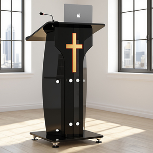 Pupitre Personnalisé Haut <span class=keywords><strong>de</strong></span> Gamme en Verre et Acier Inoxydable, Design Moderne en Croix pour Mariages, Discours, <span class=keywords><strong>Église</strong></span>s, Usage Commercial - Product Image 4