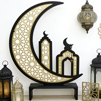 Décoration Ramadan Kareem Pafu 120cmH Lune en bois et acrylique Mosquée Lumières LED Or Ramadan Lumière LED pour la décoration de la maison islamique Mubarak