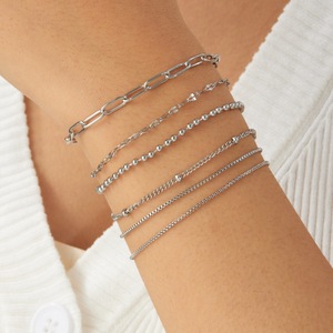 Fashion Chain <b>Bracelet</b> <b>Set</b> Gold Plated Stainless Steel Women's Minimalist Jewelry 18K Versatile Simple Design - Product Image 2