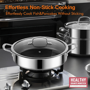 High Quality Ceramic Nonstick 4.5QT Capacity Triply Stainless Steel Frying <b>Pan</b> Saute <b>Pan</b> Glass Cover Induction Ready Dishwasher - Product Image 5