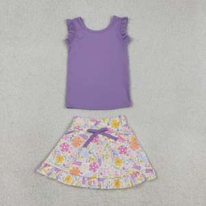 ขายส่งชุดกระโปรงกีฬาสำหรับเด็กผู้หญิงลายเกล็ดนางเงือก, เสื้อกล้ามสีน้ำเงินระบายพร้อมกระโปรงลายเกล็ด, ชุดกีฬาฤดูร้อนสำหรับเด็ก - Product Image 3