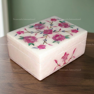 Boîte à bijoux de luxe moderne pour femme Stonecrafts International Direct India, qualité supérieure, jaune doré floral MOP061, idéale pour offrir - Product Image 3