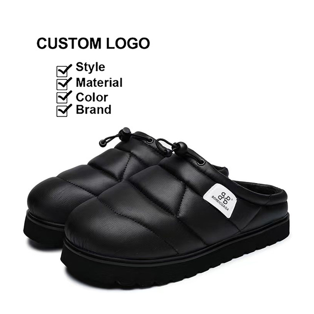 Soft Memory Foam Winter Warm Plush Slipper Outdoor Anti Slippery Waterproof Cotton Footwear Custom Slides Fuzzy Slippers for Men