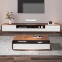 Ensemble moderne de table basse et meuble TV en bois pour salon, style luxe léger, avec table basse et meuble TV combinés en bois massif