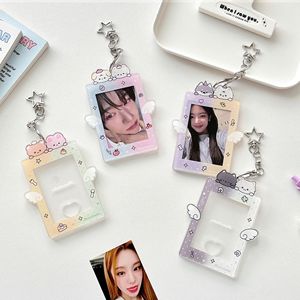 Porte-clés personnalisé avec pochette photo en plastique de 3 pouces, motif chat de dessin animé, support de carte transparent avec fermoir étoile pour sacs - Product Image 1
