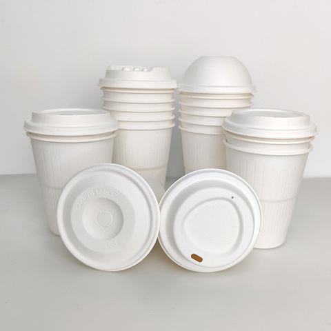 95mm Flat Lid Sugarcane Bagasse Disposable 100% Biodegradable Bagasse Cover Coffee Cup Paper Dome Lids