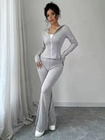 Ensemble deux pièces pour femmes, couleur unie, à capuche, fermeture éclair, manches longues, style sport, pantalon court évasé, streetwear, décontracté, vêtements de sport quotidiens