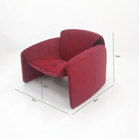 Fauteuil d'appoint de salon rouge bordeaux, style postmoderne, sculptural, entièrement rembourré en velours bordeaux