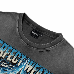 T-shirts amples en coton délavé effet vieilli respirants, personnalisés, qualité supérieure, imprimé graphique punk, manches courtes, col rond - Product Image 5
