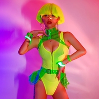 Tenue sexy de boîte de nuit pour femmes, vêtements de pole dance, combinaison fluorescente verte, performance gogo, costumes de scène une pièce