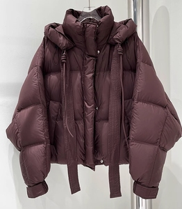 Vestes de <span class=keywords><strong>Fitness</strong></span> en duvet de canard d'hiver pour femmes Style court avec col à capuche coupe-vent longues rayures bouton décoration plumes - Product Image 1