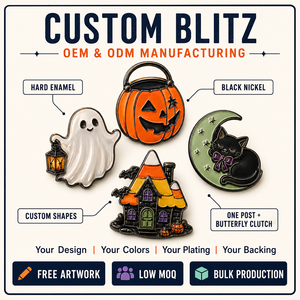 Set de pines de esmalte duro personalizados de Halloween: Calabaza, Fantasma, Gato Negro, Casa Encantada. Pines de solapa de metal OEM para regalo. - Product Image 4
