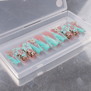 <span class=keywords><strong>Ongles</strong></span> de luxe faits main en ABS à presser, forme cercueil, avec zircon et design 3D, <span class=keywords><strong>colle</strong></span> noire et blanche pour doigts – Produit le plus vendu - Product Image 2