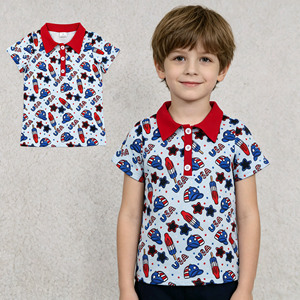 Camiseta Polo de Manga Corta con Botones para Niños, Estilo Americano, 4 de Julio, Ropa de Verano para Hermanos, Nuevos Estilos, RTS Boutique - Product Image 1