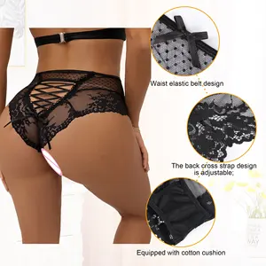 Mature Hot Sale Black Dot Floral Lace Women's Panties Breathable Lady Panty Plus Size See Through Womens Sexy Underwear