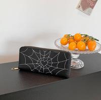 Vente en gros de porte-cartes de luxe tendance long portefeuille minimaliste en cuir artificiel motif de toiles d'araignée personnalisé sac à main à fermeture éclair