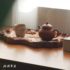 Ebony Wood 3D Carved <b>Tea</b> <b>Tray</b> With Fish Lotus Design Retro Chinese Style For Home Office Use - Product Image 2