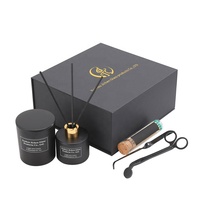 Pot de bougie en verre vide noir mat de luxe combiné avec diffuseur d'arôme en verre roseau ensemble cadeau pour la décoration intérieure