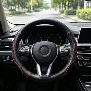 Housse de <span class=keywords><strong>volant</strong></span> de voiture en <span class=keywords><strong>cuir</strong></span> PU noir avec accents rouges, universelle, antidérapante, convient aux volants de 37 à <span class=keywords><strong>39</strong></span> <span class=keywords><strong>cm</strong></span>, adaptée à toutes les saisons - Product Image 3