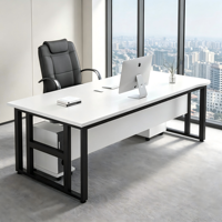 Bureau de direction moderne et simple en MDF blanc, avec structure robuste en acier carbone noir, pour bureau d'entreprise