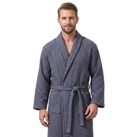 Peignoir de luxe pour femme en coton gaufré 100 % rayé, qualité hôtelière, design élégant et décontracté, col châle, manches longues