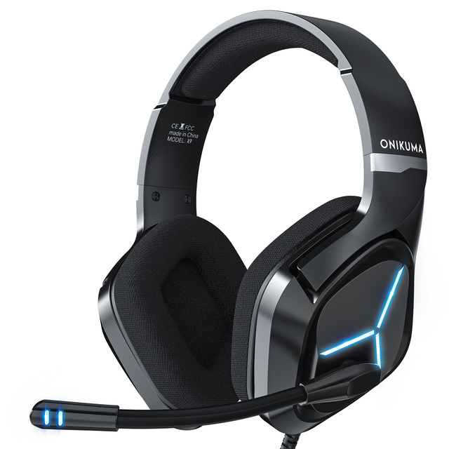 Onikuma X9 Blue LED Light Microphone Gaming Headset with ANC IPX-6 Waterproof Qualcomm Chipset RGB USB Wired for PC Mobile Phone
