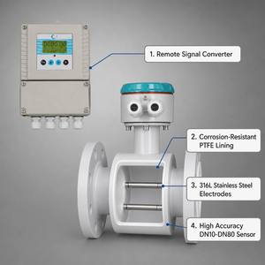Débitmètre à sonde séparée CXLD DN10~DN80 avec revêtement PTFE, électrode 316L, RS485, précision 0,5 FS, pour applications industrielles, chimiques et aquatiques - Product Image 3
