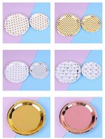 Assiettes en papier jetables Luckygoods SL260604 dorées, assiettes rondes en aluminium dorées pour les fournitures de table de fête d'anniversaire ou de mariage