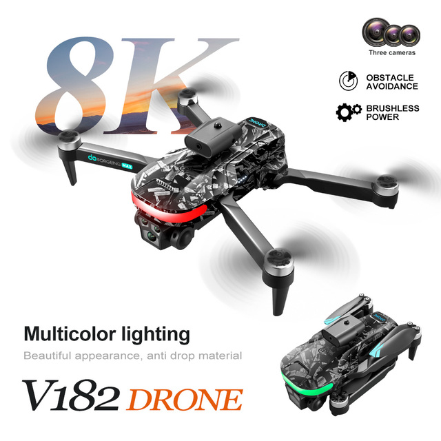 V182 Optical Flow Positioning 15min Fly Gesture Video Drone Brushless Power 50x Zoom Esc Camera 6k Headless Mode 2.4g Wifi