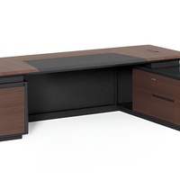 Bureau de direction moderne en bois avec table d'appoint extensible, multifonction, gestion des câbles, tiroirs de rangement pour ordinateur, serrure numérique