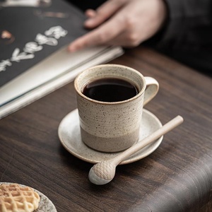 Ensemble de tasses à café expresso écologiques européennes, logo personnalisé, design bicolore, tasse et soucoupe en céramique vintage rétro avec style café - Product Image 4