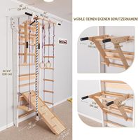 Holz-Wandklettergerüst mit Rutsche und Schaukel für Kinder und Erwachsene, Indoor-Kletterwand mit Aufbewahrungsfunktion