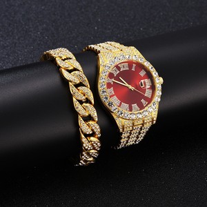 Montre à quartz chronographe à aiguilles avec bracelet en acier entièrement serti de diamants, <span class=keywords><strong>calendrier</strong></span> intégré, modèle très prisé pour le commerce international (lot de 2) - Product Image 4