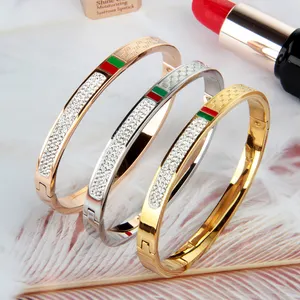 E-Commerce Premium Source Jewelry Accessories Diamond Red Green High Quality Stainless Steel 18K Gold Bracelet