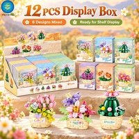 Micro blocs de construction, panier de fleurs, bouquet, fleurs éternelles DIY, ensemble de briques, décoration esthétique de bureau, jouet éducatif STEM, cadeau