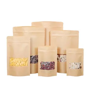 Пользовательские печатные коричневые застежки-молнии крафт и белая крафт-бумага стоячие мешочки для упаковки пищевых продуктов мешки на молнии с окном