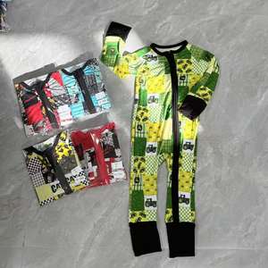 Romper Bambu Anak Motif Kotak-kotak dengan Ritsleting, Jumpsuit Piyama Bambu Anak, Pakaian Bambu - Product Image 2