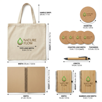 Ensemble cadeau promotionnel écologique personnalisé, carnet en bambou, stylo, sous-verre en liège, sac fourre-tout en toile pour événement d'entreprise