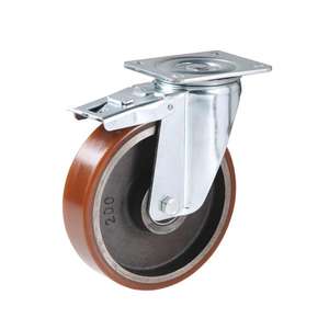 Roue pivotante Ttake 100x100 mm, noyau en fonte, roulement à billes, bande de roulement rouge robuste, usage intensif - Product Image 1