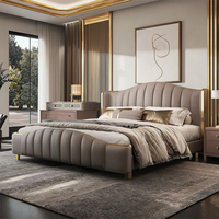 Neues Produkt: Maßgefertigtes, leicht luxuriöses, minimalistisches Doppelbett aus echtem Leder mit verstellbarem Massivholzrahmen im neuen chinesischen Modern-Stil