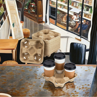 Plateau en pulpe de kraft biodégradable à 4 trous, porte-boissons, support jetable pour boissons à emporter, pour boissons froides