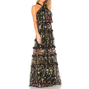 刺繍メッシュレースプロムドレス長袖ネック襟ハイエンドエレガントドレス - Product Image 3