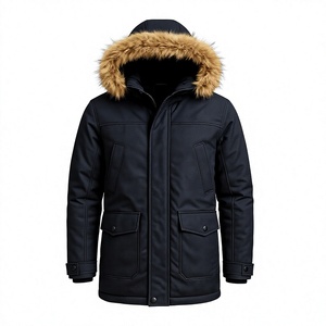 Winter Woolen Parka <b>Fur</b> <b>Trim</b> Hood Thick Warm Coat Full Sleeve Solid Color Zipper Closure Casual Outerwear Polyester High Quality - Product Image 1