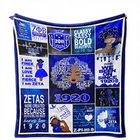En İyi Kalite Düşük Fiyat 1920 Sorority Zeta Phi Beta Baskılı Özel Dokumasız Polyester Taşınabilir Yumuşak Peluş Seyahat Battaniyesi