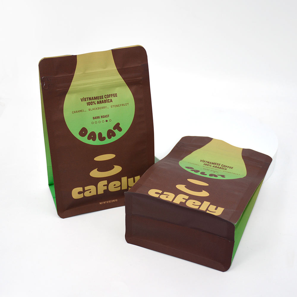 Custom Print Flat Bottom Pouch Kraft Ziplock Compostable Coffee ...